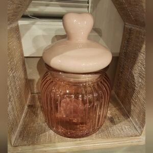 Pink Heart Valentines Glass Jar - Pink glass